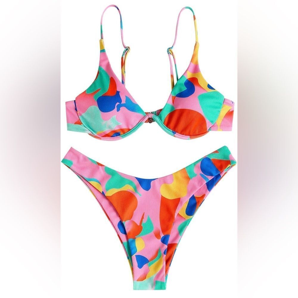 ZAFUL Womens High Cut Thong Bikini Set Cami String Sexy Bathing Suit M NWT